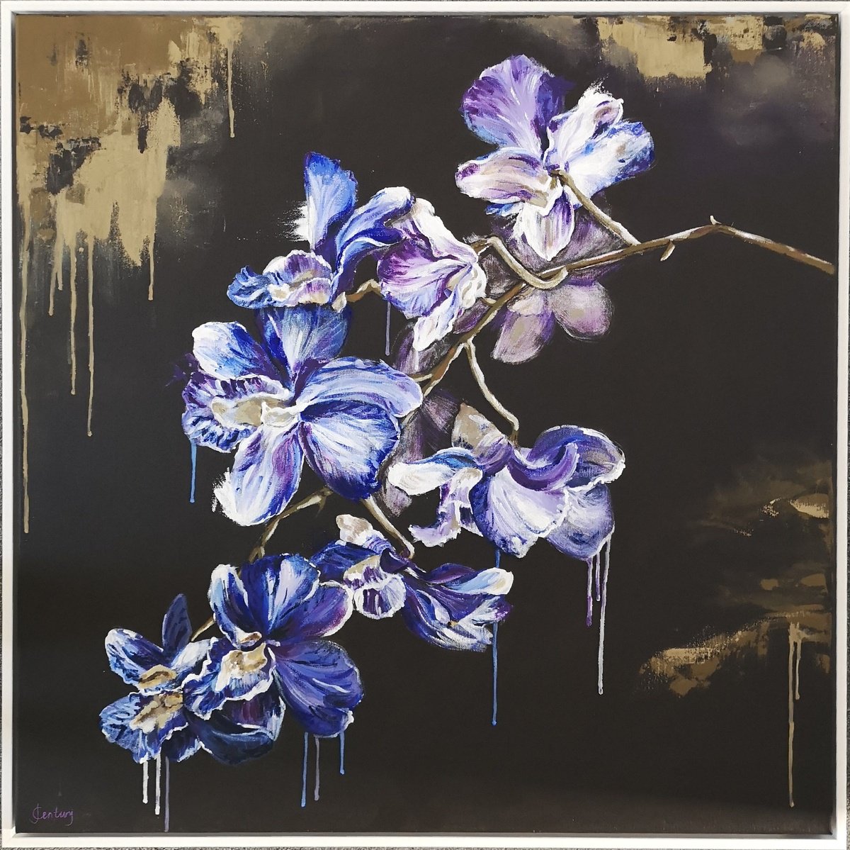 Expressive Botanical Acrylic Painting By Judy Century, 31 X 31", Orchid Falls, Original Artwork