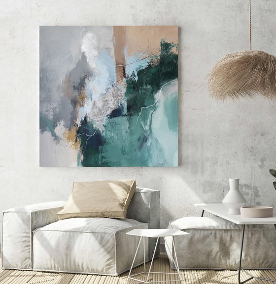 "Coast" Abstract green gray brown art