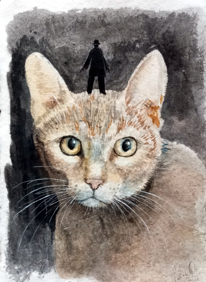 Surrealistic Drawing , Cat With Man By Paolo Beneforti, 9 X 12, Artwork For Sale On Artfinder