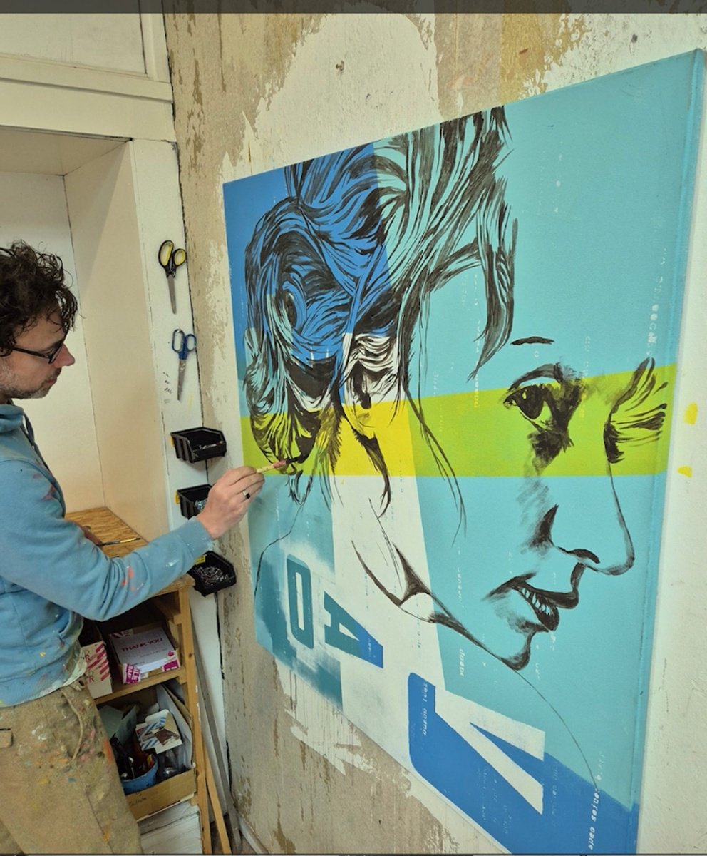 Urban And Pop Portrait Acrylic Painting By Ronald Hunter, 47 X 47", Look At Me, Original Artwork