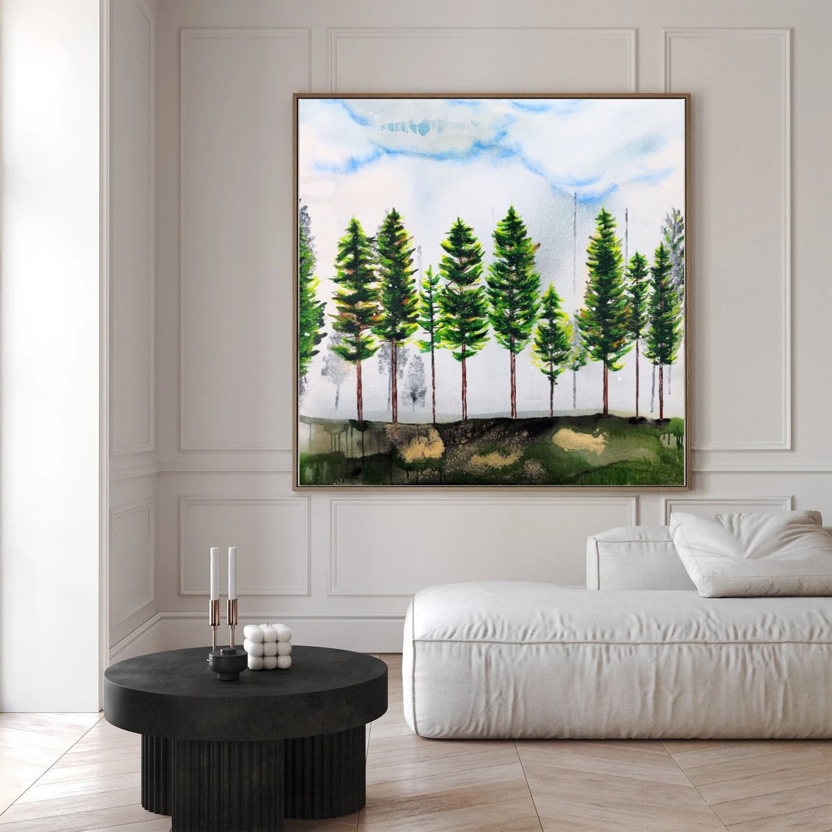 Impressionistic Landscape Painting By Poovi Art, 48 X 48", Trees Of Stillness 03, Original Artwork