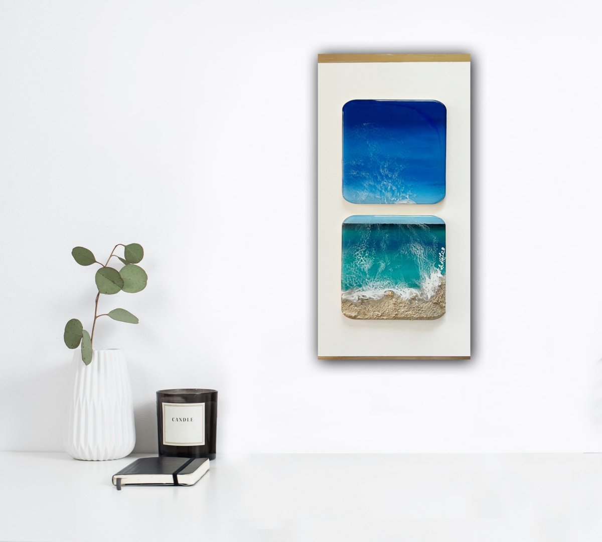 Little wave #15 - Small ocean painting diptych by Ana Hefco