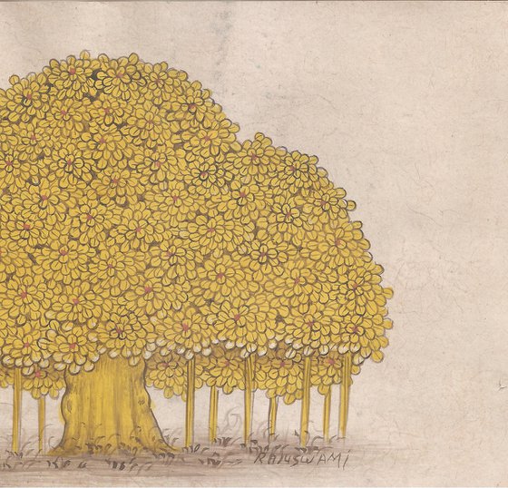 Golden Banyan Tree Miniature Painting