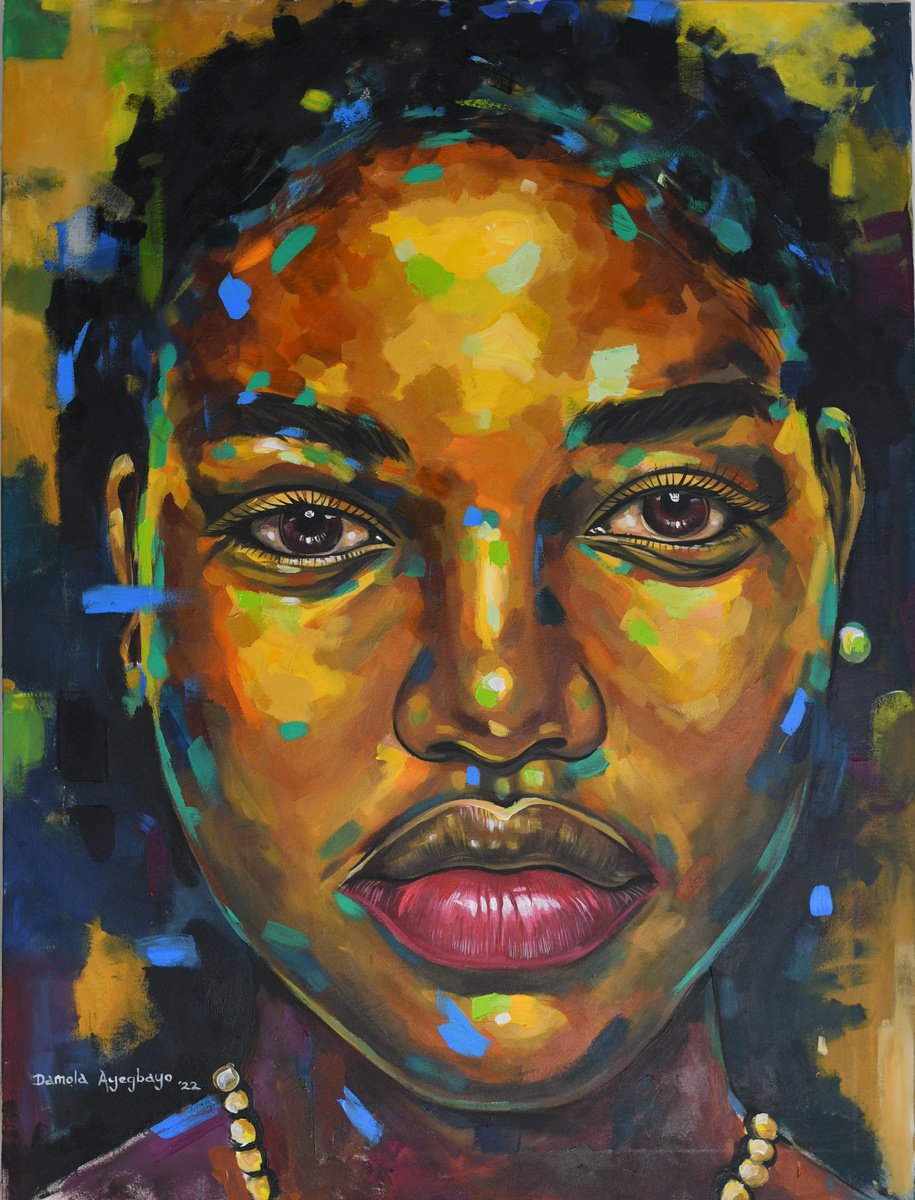 Expressive Portrait Acrylic Painting By Damola Ayegbayo, 36 X 48, Vision Of Hope 5, Original Artwork