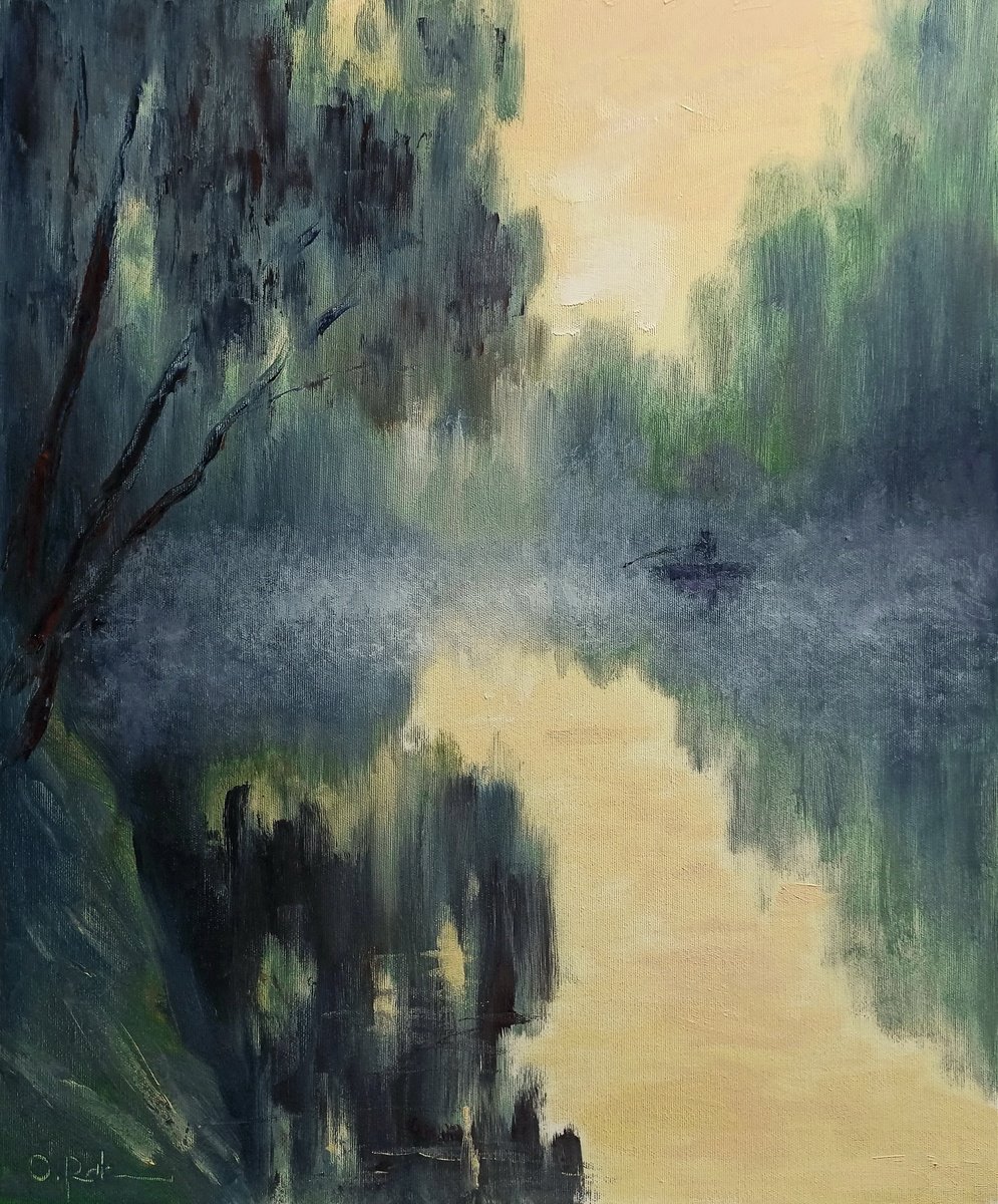 Impressionistic Landscape Oil Painting By Oleh Rak, 20 X 24", Sleepy River, Original Artwork