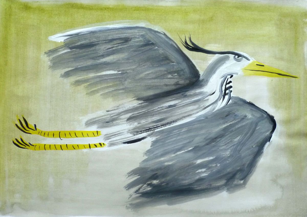 Heron Painting No.4 - Mel Sheppard Original / Signed - A2 Size on Paper by Mel Sheppard
