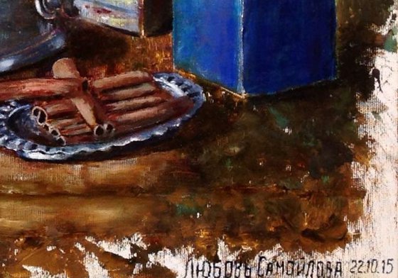 Blue Jar and Silver Service