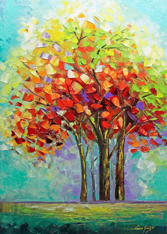 Forest Energy Oil Tree Painting ABSTRACT ORIGINAL Contemporary Modern Textured Palette Knife