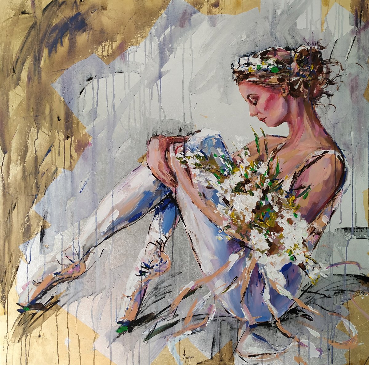 Hold This Moment- Ballerina painting-Ballet painting by Antigoni Tziora