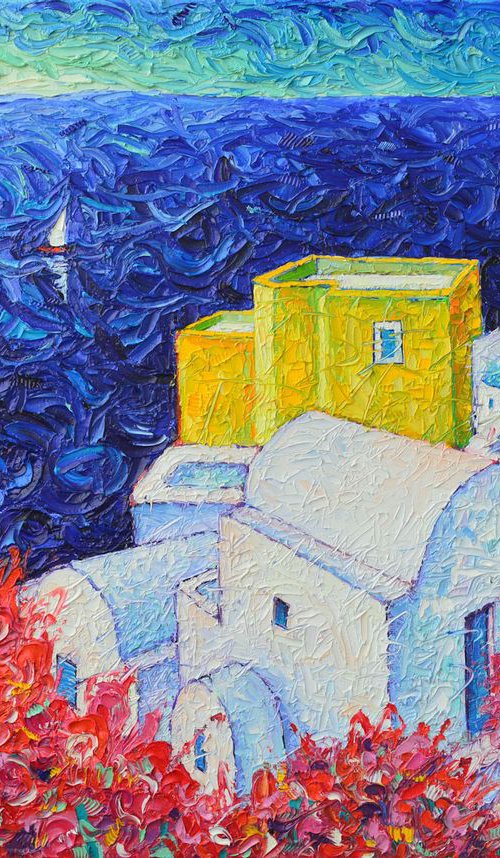 SANTORINI COLOURS contemporary impressionist cityscape impasto palette knife original oil painting by ANA MARIA EDULESCU