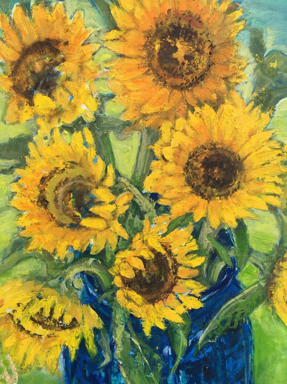 Sunflowers with African cloth