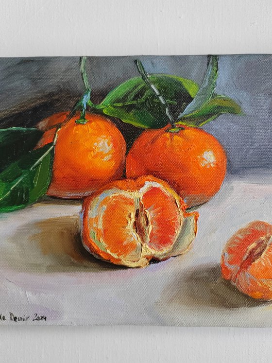 Clementine oil painting fruit still life original canvas art