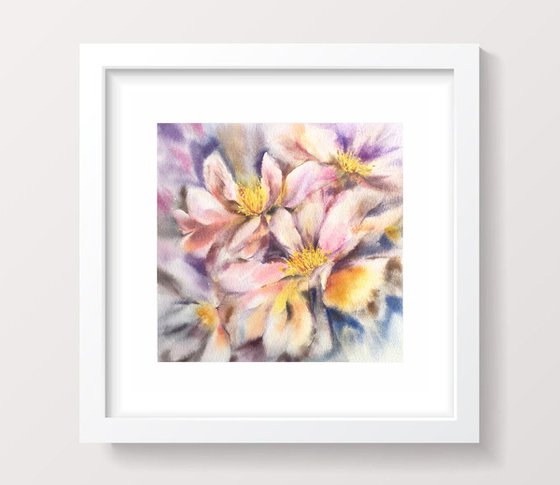 Peony flowers, watercolor painting set of 2
