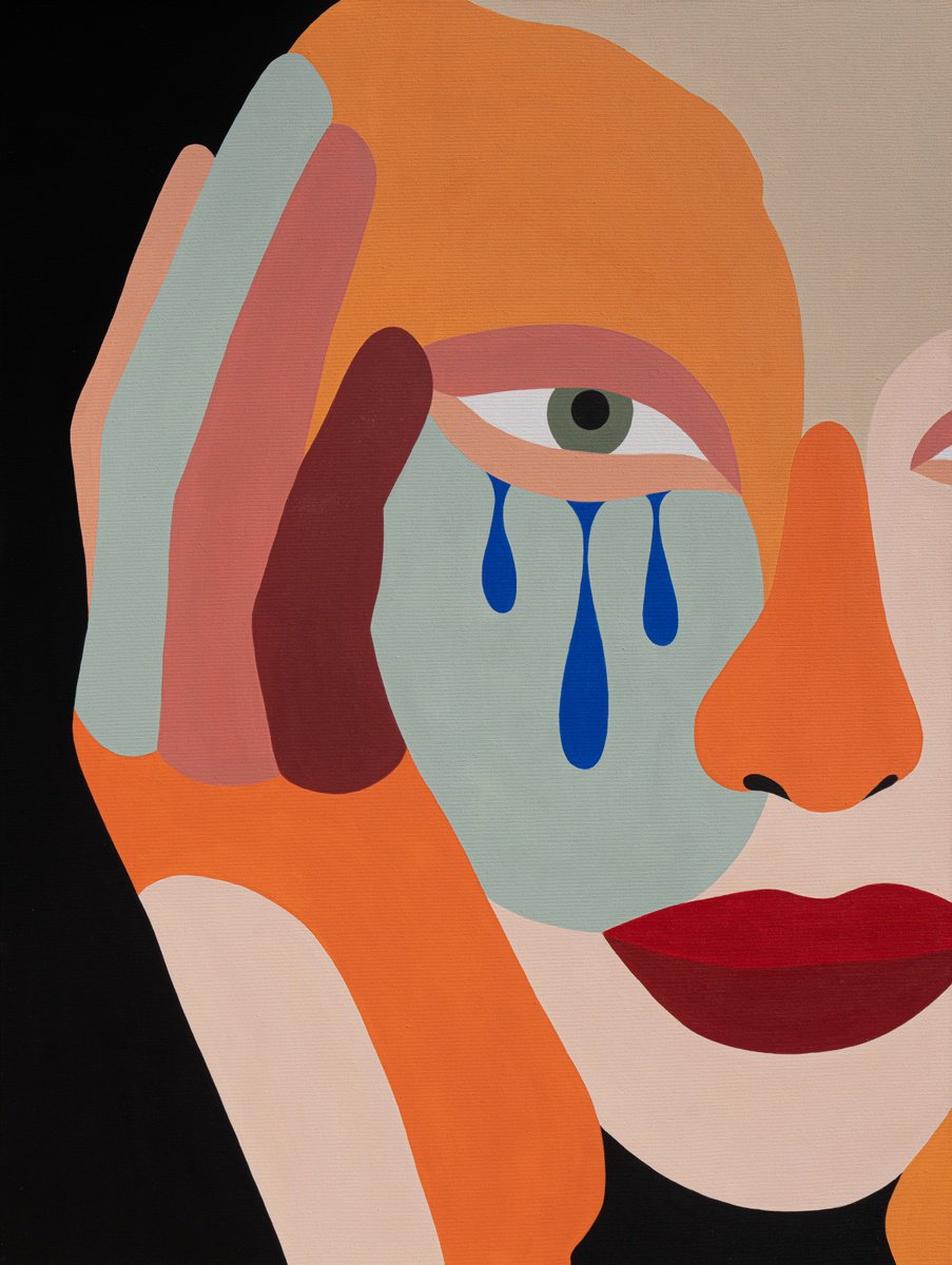 Geometric Portrait Acrylic Painting By Katalin Macevics, 37 X 49", Tears Of Reflection 1, Original Artwork