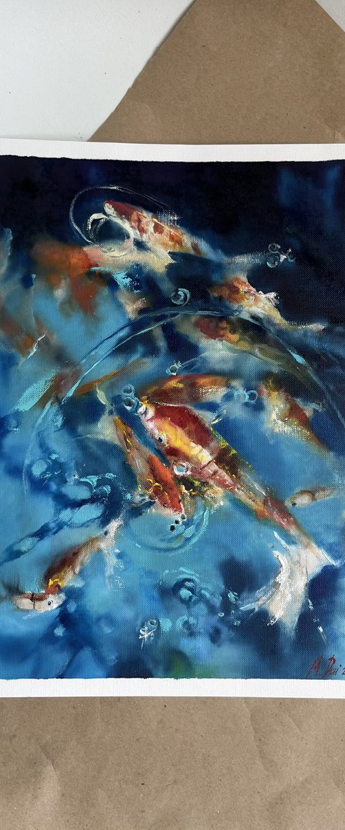 Orange Koi Fish Sunlight Water by Myroslava Denysyuk