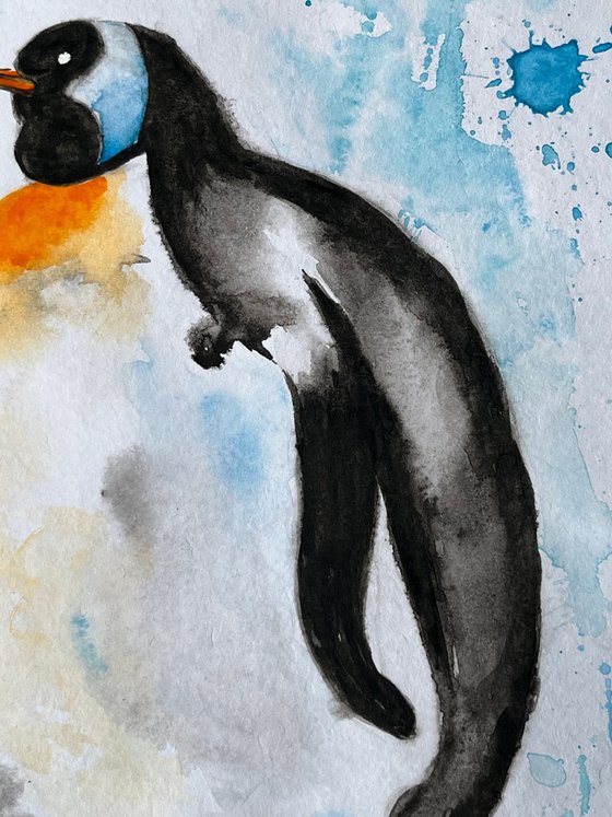 Penguin Original Watercolor Painting