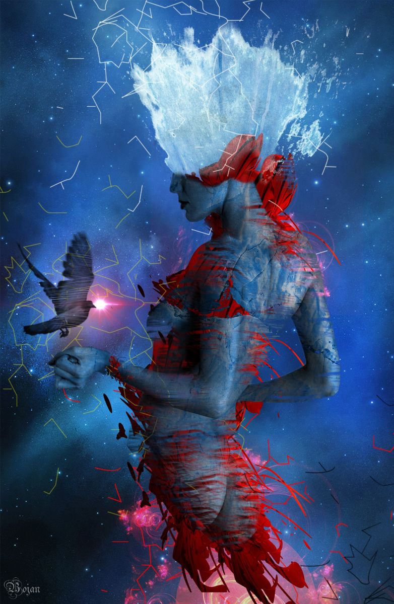 Illustrative Portrait Photograph By Bojan Jevtic, 30 X 45, Fire, Water And The Universe, Original Artwork