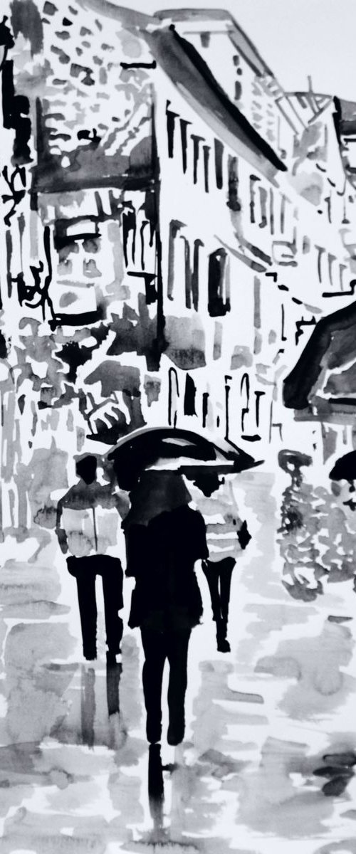 Rainy Town / 29.7 x 42 cm by Alexandra Djokic