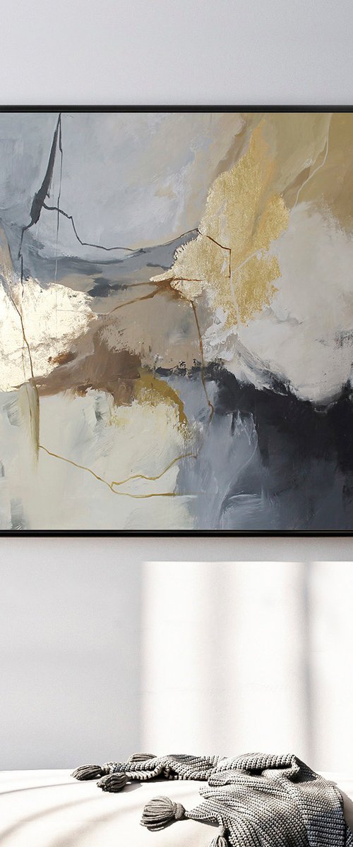 "Desert S" Beige gray gold abstract ac art by Yana Sagan