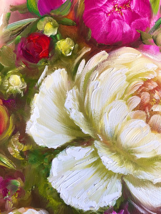 PEERING INTO THE SUMMER - Peonies. Pink flowers. Bright petals. Macro flowers. Floral decor. Summer flowers. Bedroom decoration.