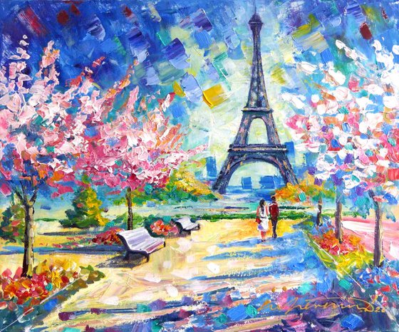 Paris Eiffel Tower Spring Cherry Blossom