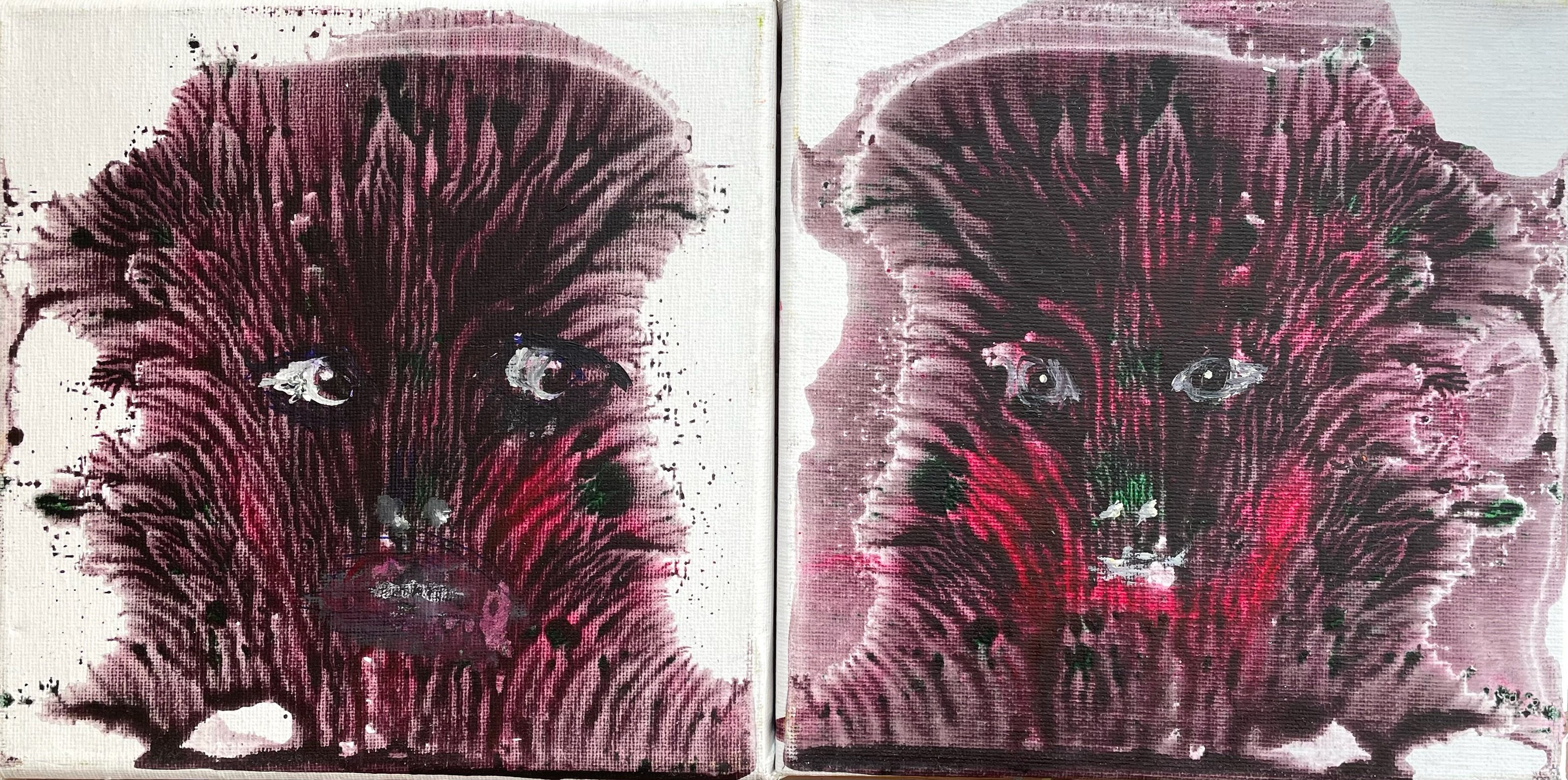 Organic Animal Acrylic Painting By Christel Haag, 16 X 8, Mieze (Diptych), Original Artwork