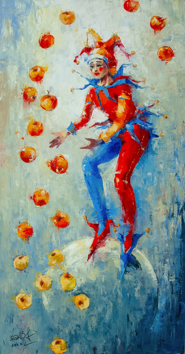 Young Harlequin with Apples by Anna Ravliuc-Bloomfield
