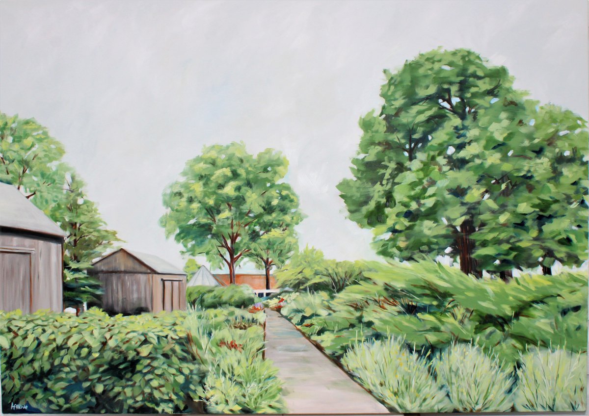 Impressionistic Landscape Oil Painting By Afekwo, 48 X 34, Artist Garden Ii, Original Artwork