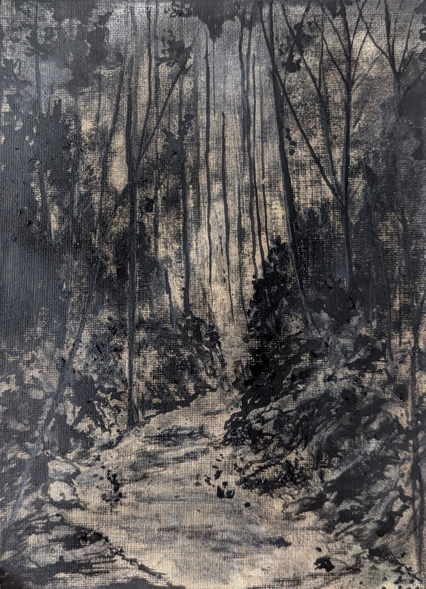 Impressionistic Landscape Charcoal Drawing By Sophie Adair, 6 X 9", Pathways, Original Artwork