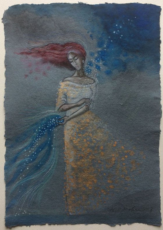 Aquarius ~ Woman as conduit (watercolour on handmade paper)