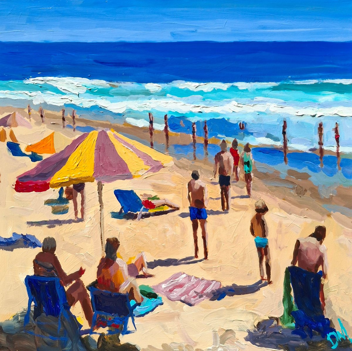 Impressionistic Landscape Acrylic Painting By Daniel Murgatroyd, 31 X 31, Couleurs De La Plage, Original Artwork