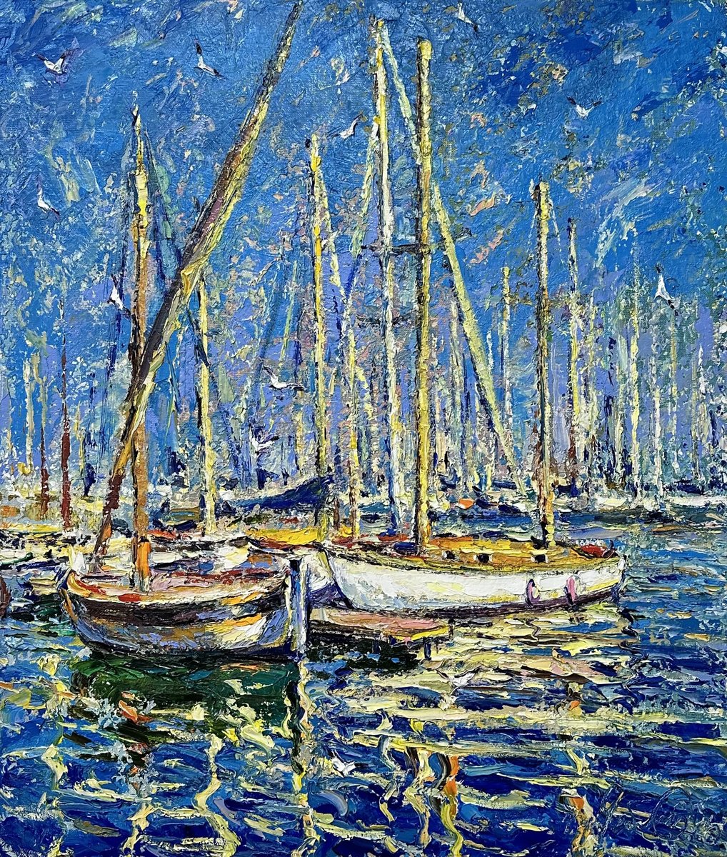 Impressionistic Landscape Oil Painting By Andrii Chebotaru, 24 X 28, Harbor Of Dreams, Original Artwork