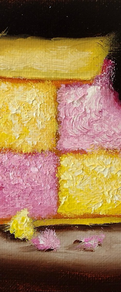 Little Battenberg cake slice still life by Jane Palmer Art