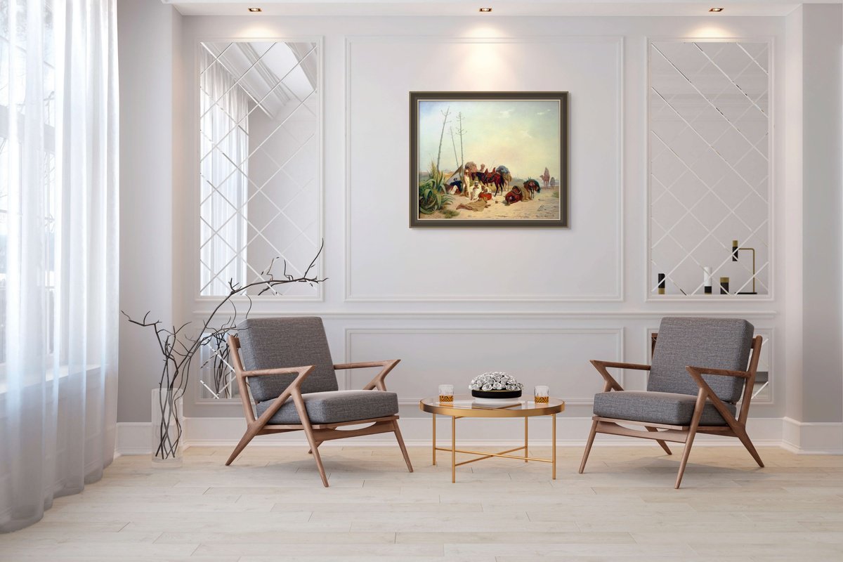 Portrait Oil Painting By Gouyette Jean-Michel, 20 X 24, Oriental Desert Scene 3100, Original Artwork