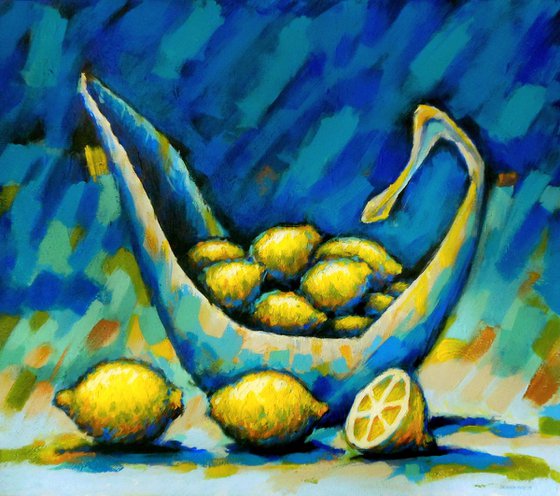 Lemons on Blue Background