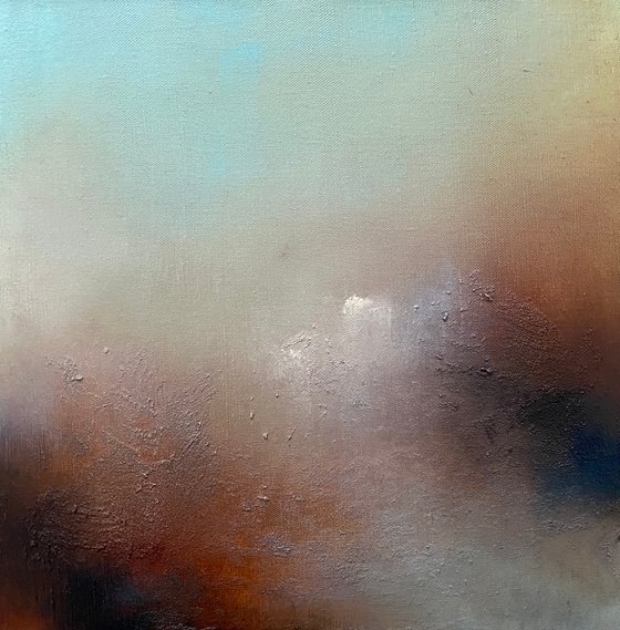 The fog will clear soon 30X30 cm  - gold particles original oil painting landscape gift modern urban art office art decor home decor gift idea