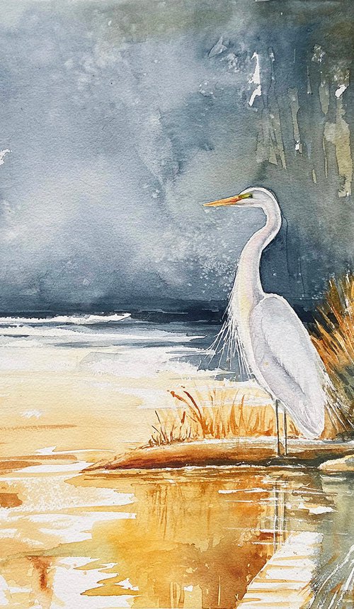 Landscape with a white heron by Karolina Kijak