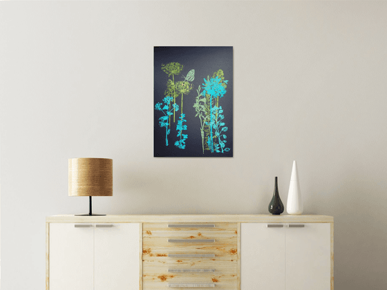 Flora and fauna (fresh green/blue tones on Black Russian cardstock #3)