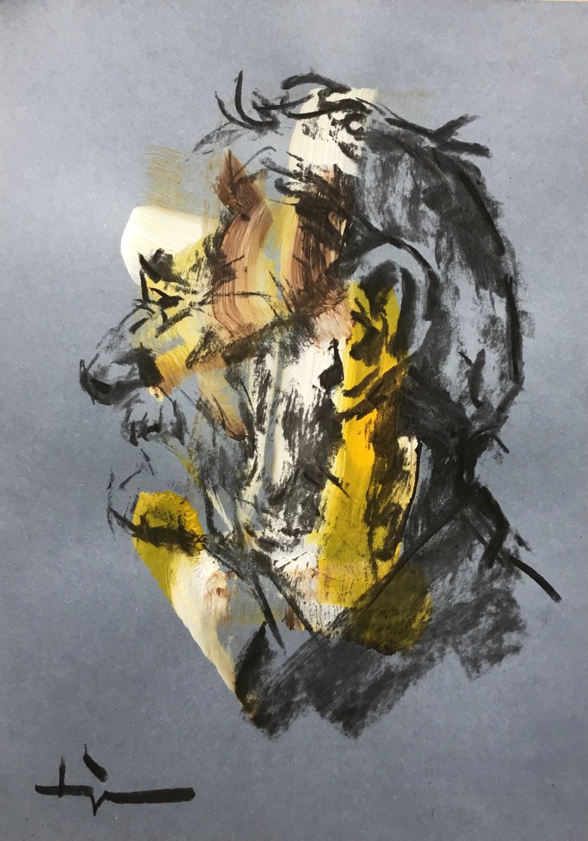 Expressive Charcoal Drawing , Profil By Dominique Deve, 8 X 11, Artwork For Sale On Artfinder