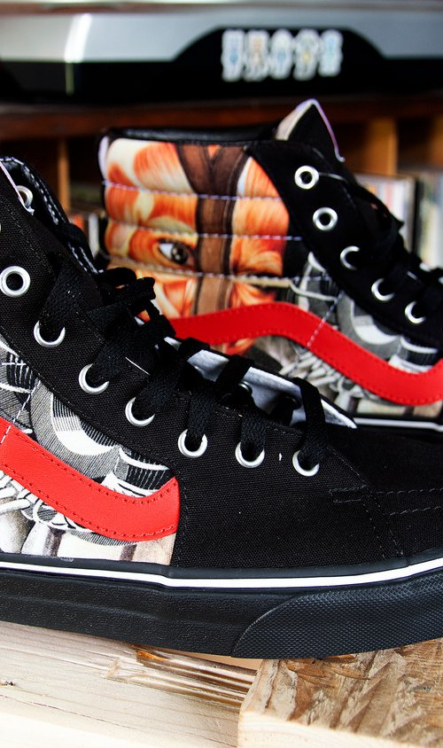 "ELABORATE CLEANING SOLUTIONS" Collage Vans SK8 Hi Tops by Pete Davies