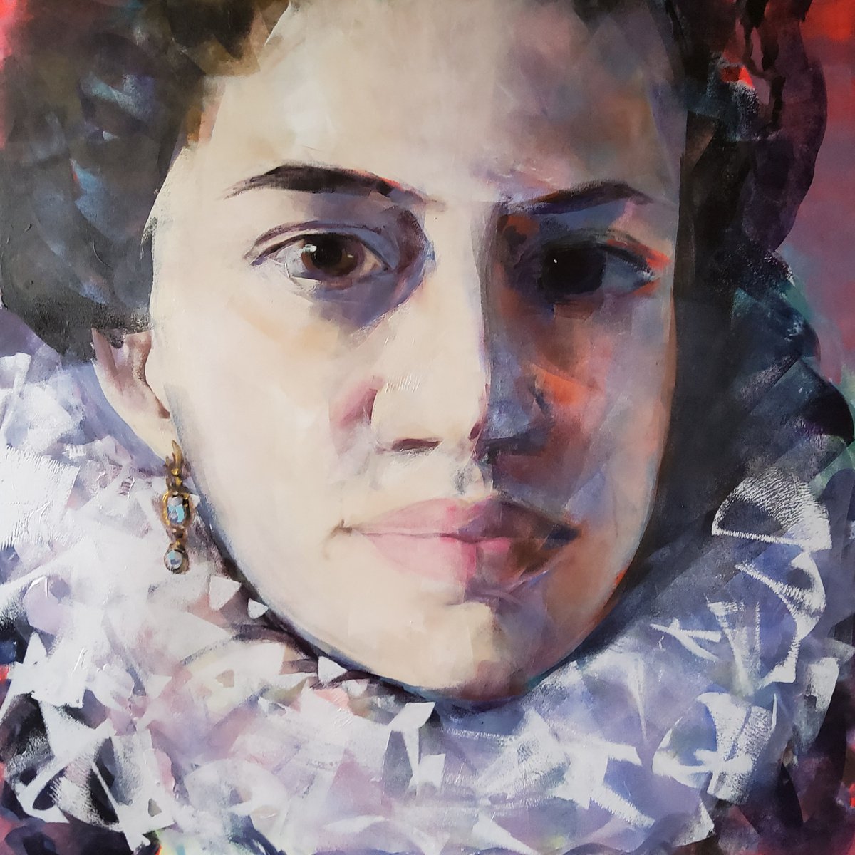 Expressive Portrait Acrylic Painting By Marina Del Pozo, 39 X 39", Dama 9, Original Artwork