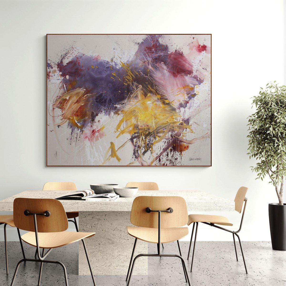 Expressive Abstract Painting By Daniela Schweinsberg, 79 X 63, Nightswimming, Original Artwork