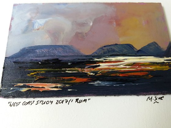 West Coast Study- 2017/1 View to Rum- Scottish Isles - Small Framed Oil Painting 14 x 9.7cm (5.5 x 3.81 Inches)