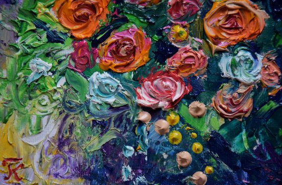 Original floral oil painting Roses splash
