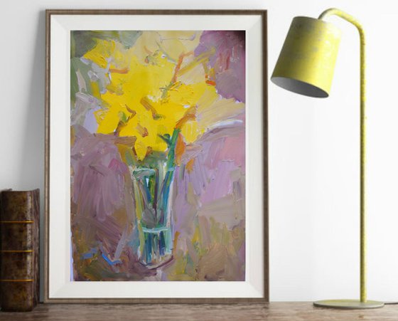 Yellow Flowers. Daffodils. Impressionist Flowers. Home/ Office Decor Idea.