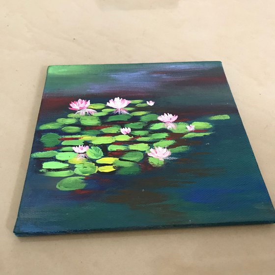 Water Lily Affair - 2 !! Monet inspired !! Small Painting !! Gift Art !!