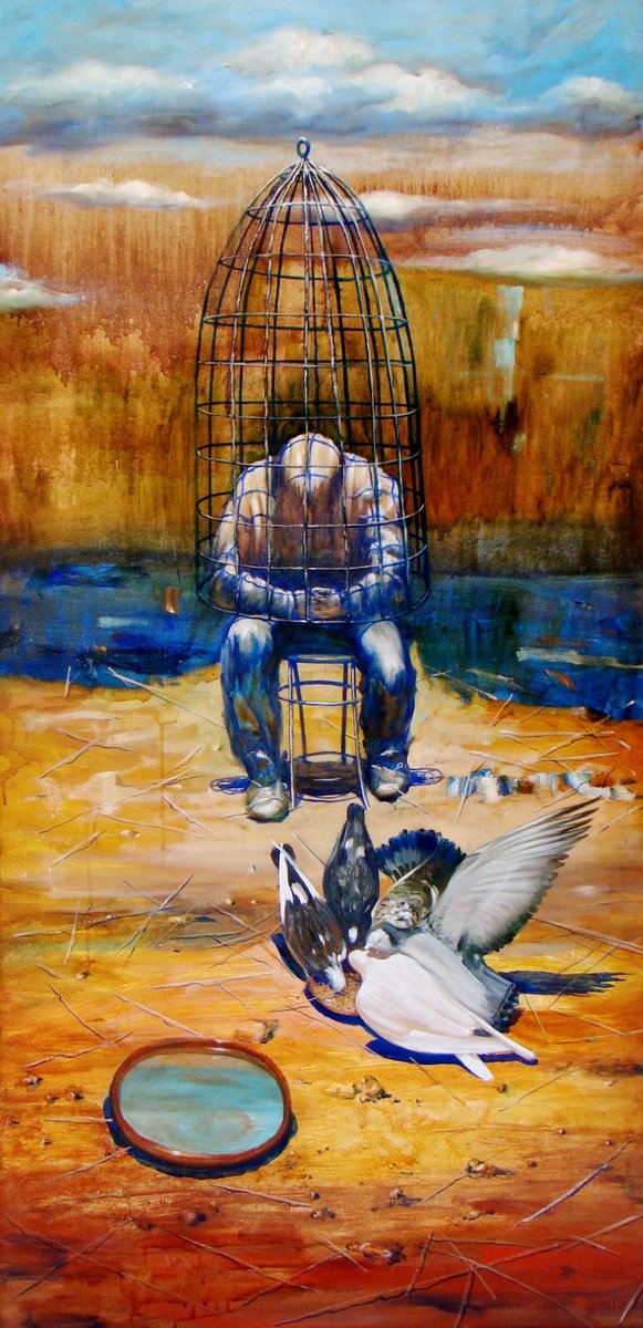 Expressive Animal Oil Painting By Serhiy Roy, 24 X 47", Observer, Original Artwork