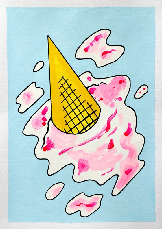 'Oops!' Dropped Ice Cream Cone Pop Art On Paper