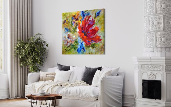 "In my Garden" from "Colours of Summer" collection, abstract flower painting