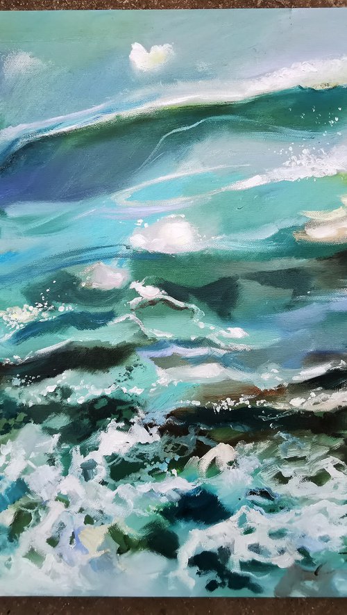 Ocean painting on canvas. Waves art by Annet Loginova